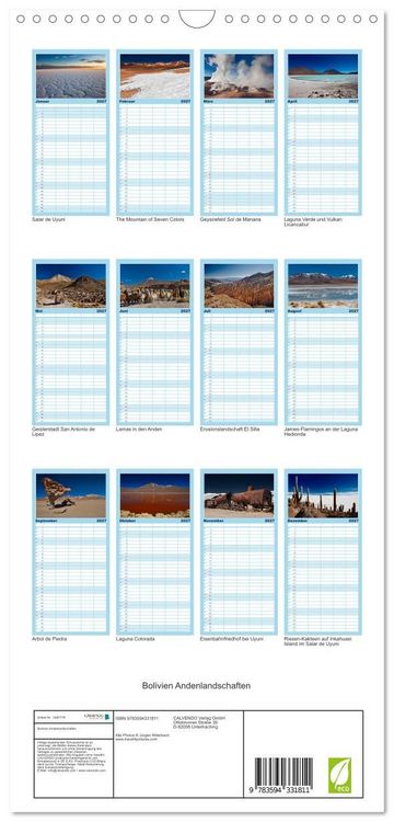 Produktbild: Familienplaner 2027 - Bolivien Andenlandschaften mit 5 Spalten (Wandkalender, 21 x 45 cm) CALVENDO