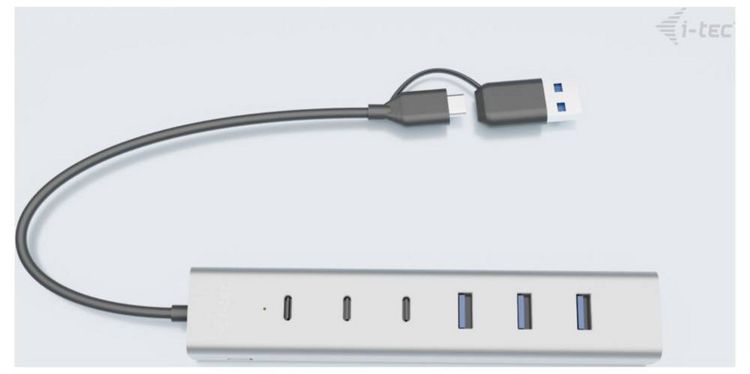 Produktbild: I-tec CAHUBMETAL7 USB-Hub 4+3 Port USB-A, USB-C&reg; USB 3.1 Gen1 5 GBit/s Grau CAHUBMETAL7