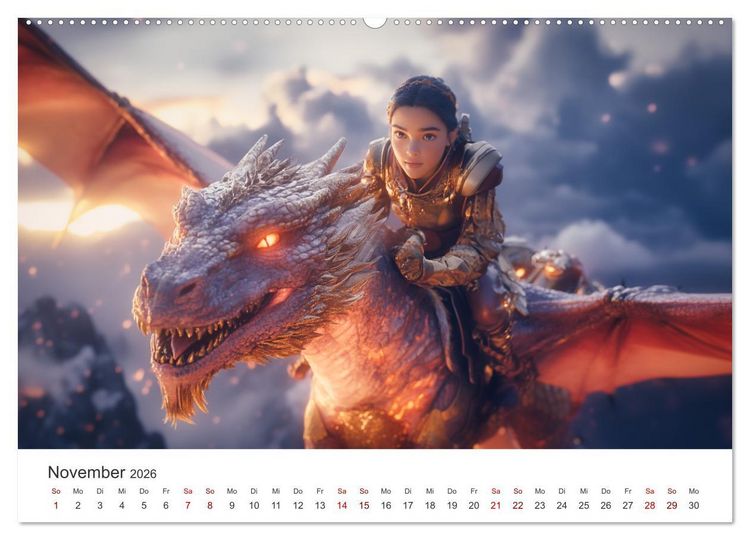 Produktbild: Kraft und Magie - Die Welt der Drachenkriegerinnen (hochwertiger Premium Wandkalender 2026 DIN A2 quer), Kunstdruck in Hochglanz