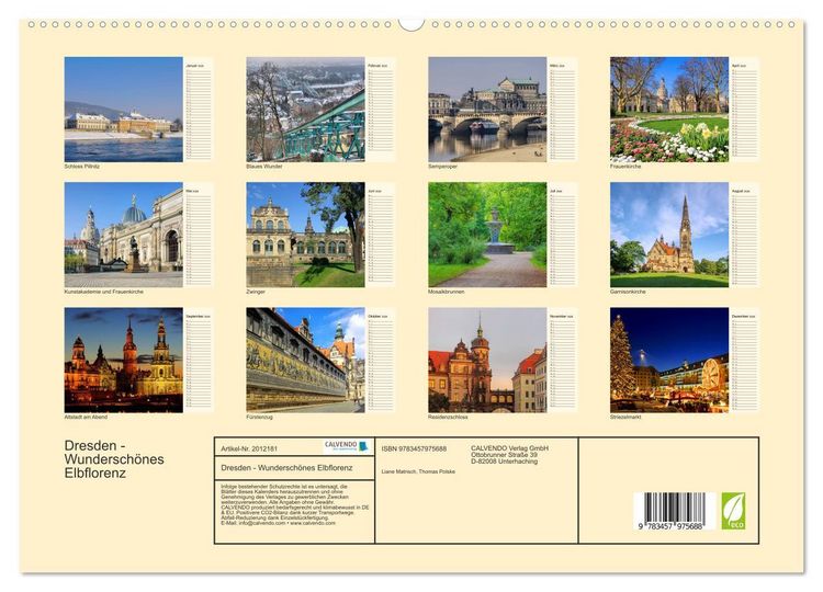 Produktbild: Dresden - Wundersch&ouml;nes Elbflorenz (hochwertiger Premium Wandkalender 2026 DIN A2 quer), Kunstdruck in Hochglanz