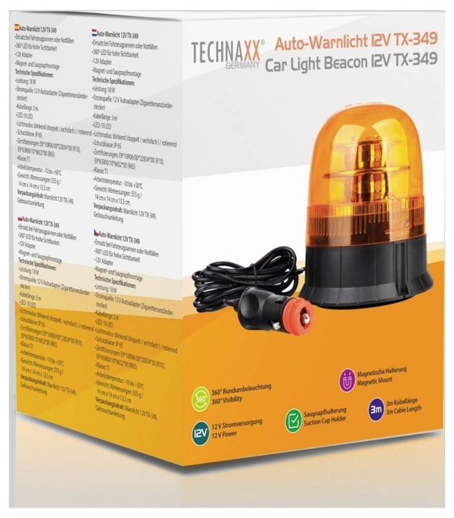 Produktbild: Technaxx TX-349 5334 (L x B x H) 14 x 14 x 13.5cm 1 St. Auto-Warnlicht