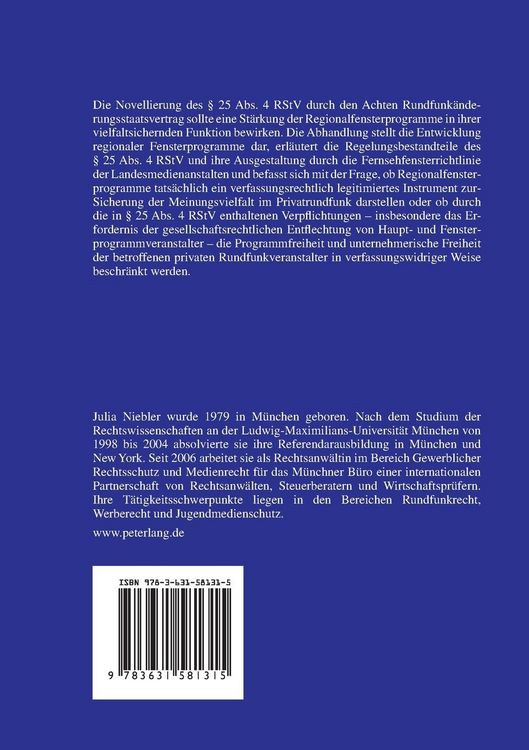 Produktbild: Die St&auml;rkung der Regionalfensterprogramme im Privaten Rundfunk als Mittel zur Sicherung der Meinungsvielfalt durch den Achten Rundfunk&auml;nderungsstaatsv