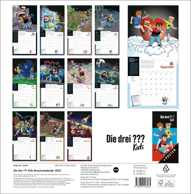 Produktbild: Die drei ??? Kids Broschurkalender 2027