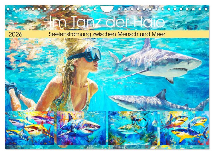 Produktbild: Im Tanz der Haie. Seelenstr&ouml;mung zwischen Mensch und Meer (Wandkalender 2026 DIN A4 quer), CALVENDO Monatskalender