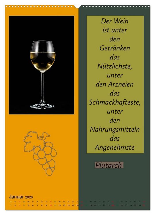 Produktbild: WEIN Weisheiten und Sprichworte (Wandkalender 2026 DIN A2 hoch), CALVENDO Monatskalender