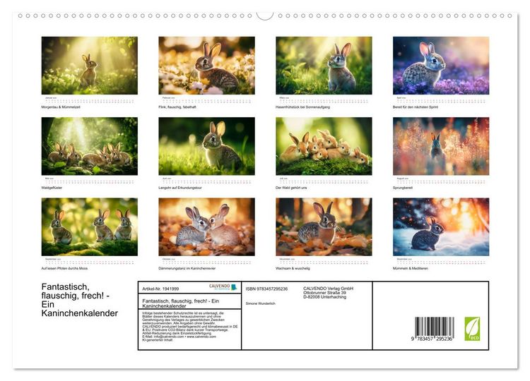 Produktbild: Fantastisch, flauschig, frech! - Ein Kaninchenkalender (hochwertiger Premium Wandkalender 2026 DIN A2 quer), Kunstdruck in Hochglanz
