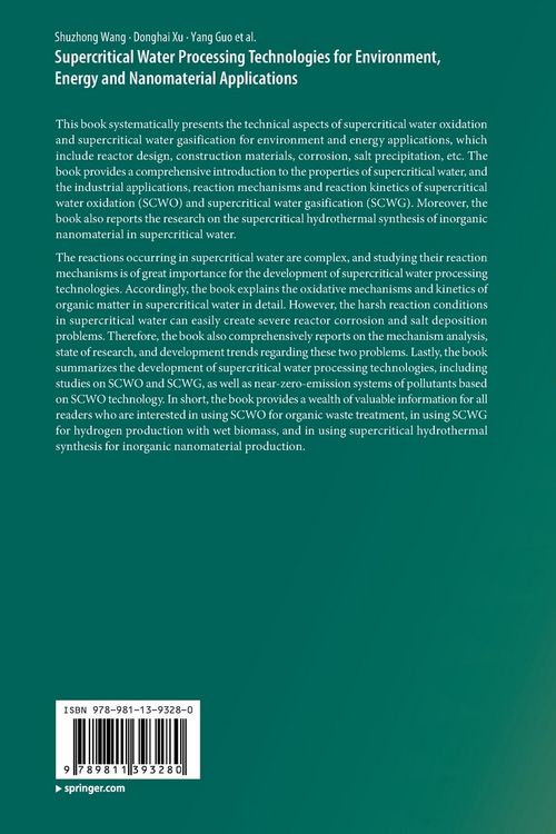Produktbild: Supercritical Water Processing Technologies for Environment, Energy and Nanomaterial Applications
