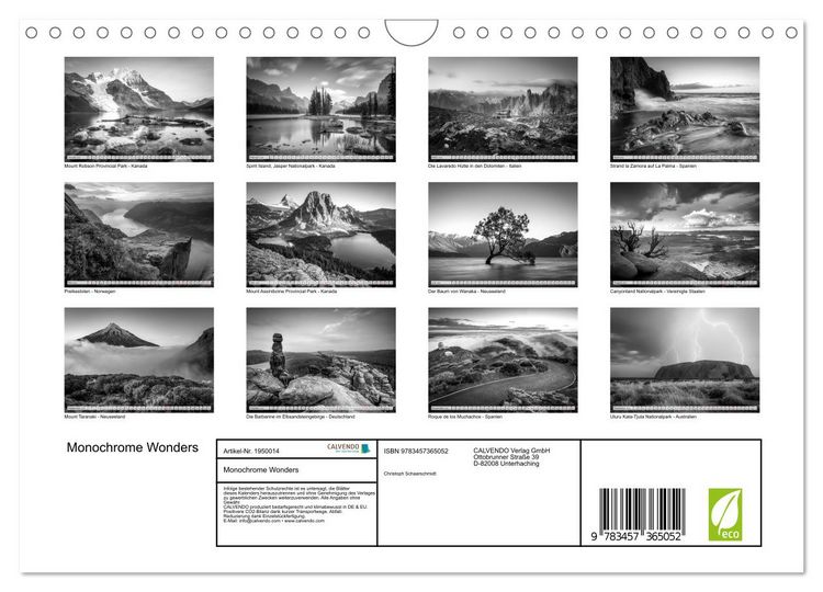 Produktbild: Monochrome Wonders (Wandkalender 2026 DIN A4 quer), CALVENDO Monatskalender