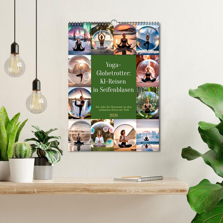 Produktbild: Yoga-Globetrotter: KI-Reisen in Seifenblasen. Ein Jahr der Harmonie an den sch&ouml;nsten Orten der Welt (Wandkalender 2026 DIN A3 hoch), CALVENDO Monatskalender