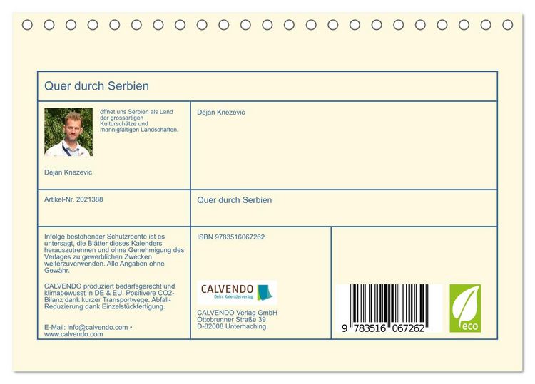 Produktbild: Quer durch Serbien (Tischkalender 2026 DIN A5 quer), CALVENDO Monatskalender