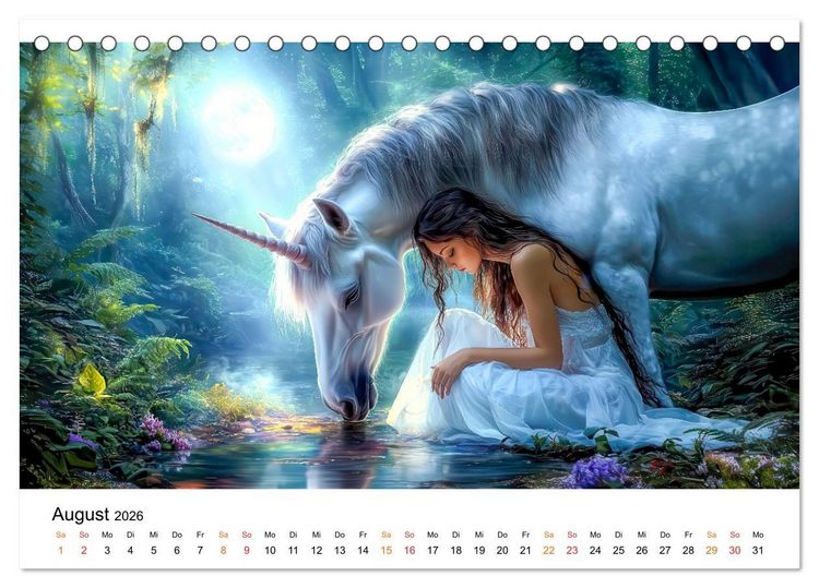 Produktbild: Einhorn-Welten - zwischen Fantasie und Wirklichkeit (Tischkalender 2026 DIN A5 quer), CALVENDO Monatskalender