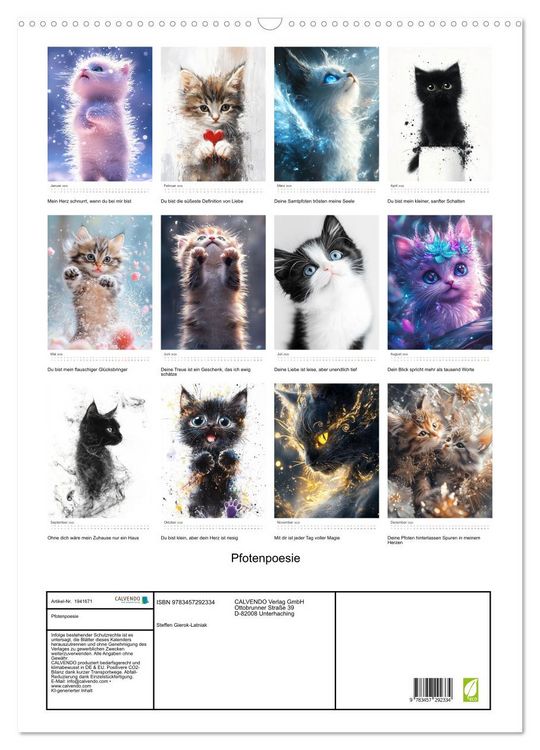 Produktbild: Pfotenpoesie (Wandkalender 2026 DIN A2 hoch), CALVENDO Monatskalender