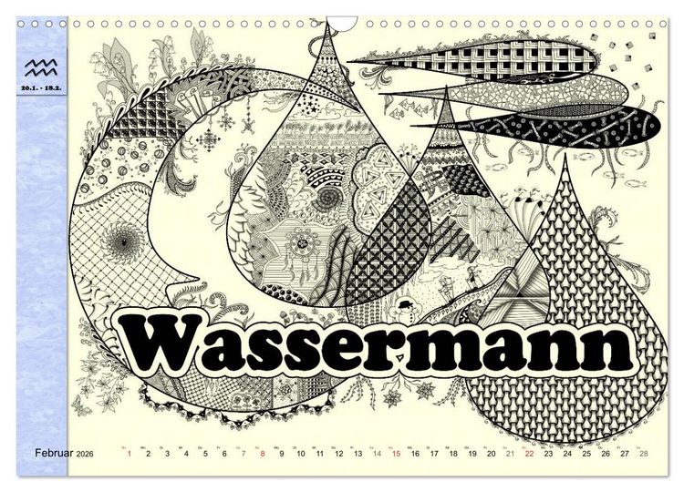 Produktbild: Tangle-Art, Sternzeichen mal anders (Wandkalender 2026 DIN A3 quer), CALVENDO Monatskalender