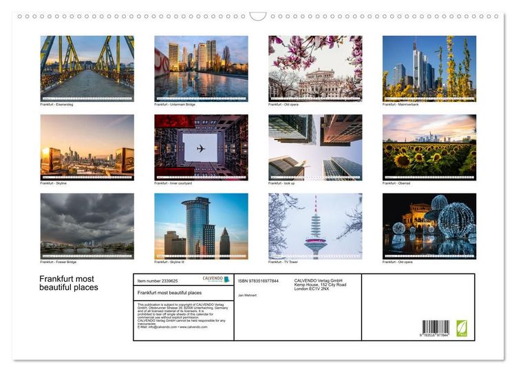 Produktbild: Frankfurt most beautiful places (Wall Calendar 2027 DIN A2 landscape), CALVENDO 12 Month Wall Calendar