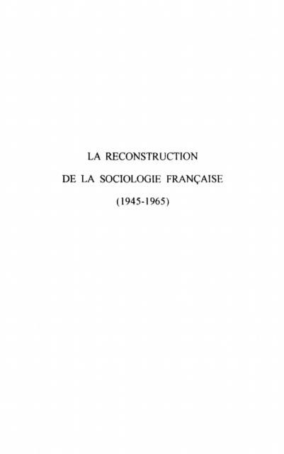 Produktbild: Reconstruction de la sociologie francais