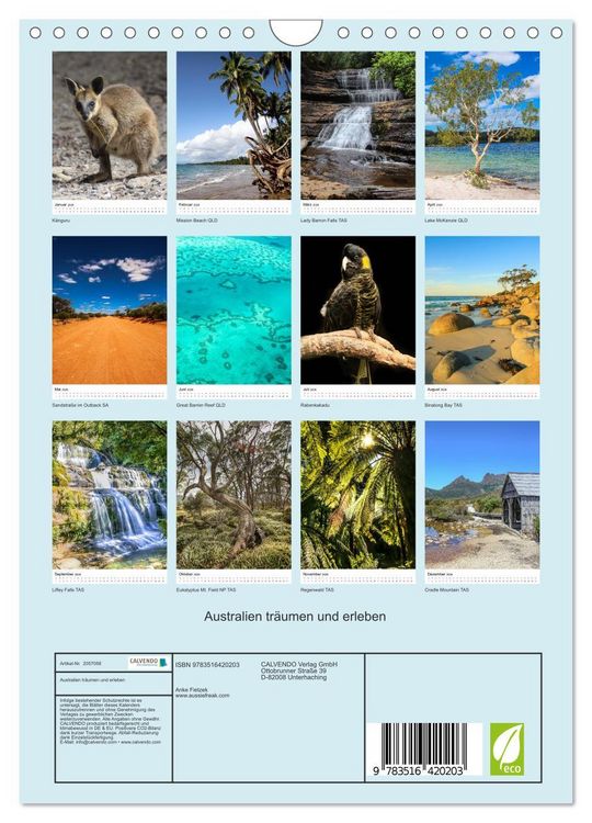 Produktbild: Australien tr&auml;umen und erleben (Wandkalender 2026 DIN A4 hoch), CALVENDO Monatskalender