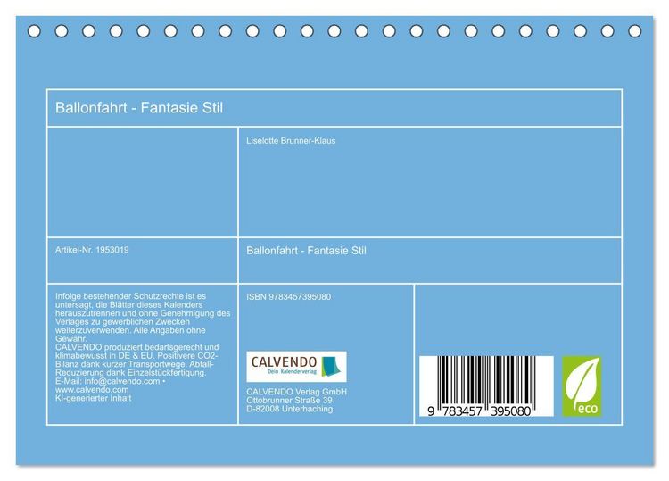 Produktbild: Ballonfahrt - Fantasie Stil (Tischkalender 2026 DIN A5 quer), CALVENDO Monatskalender
