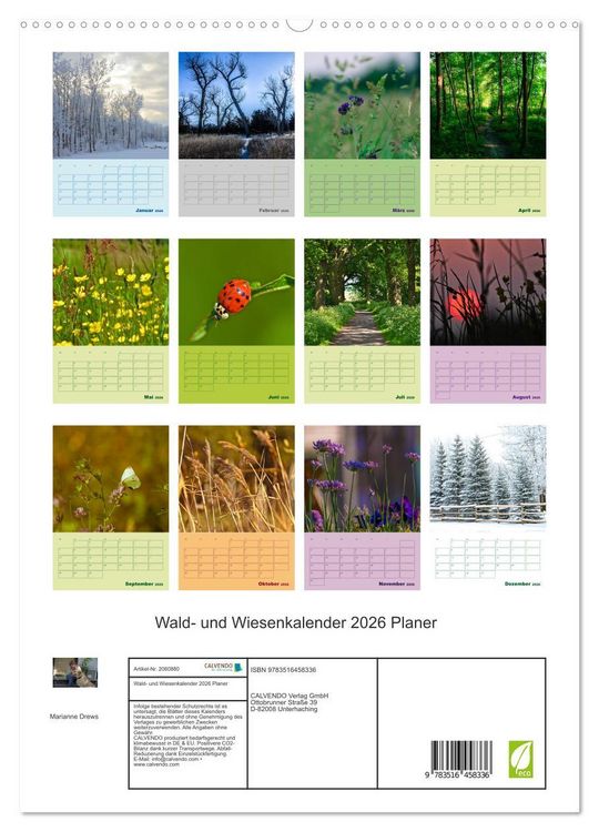 Produktbild: Wald- und Wiesenkalender 2026 Planer (hochwertiger Premium Wandkalender 2026 DIN A2 hoch), Kunstdruck in Hochglanz