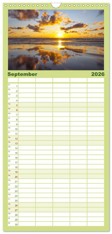 Produktbild: Familienplaner 2026 - Sylt - Magie der Abendstunden mit 5 Spalten (Wandkalender, 21 x 45 cm) CALVENDO