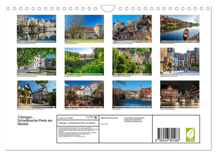 Produktbild: T&uuml;bingen - Schw&auml;bische Perle am Neckar (Wandkalender 2026 DIN A4 quer), CALVENDO Monatskalender