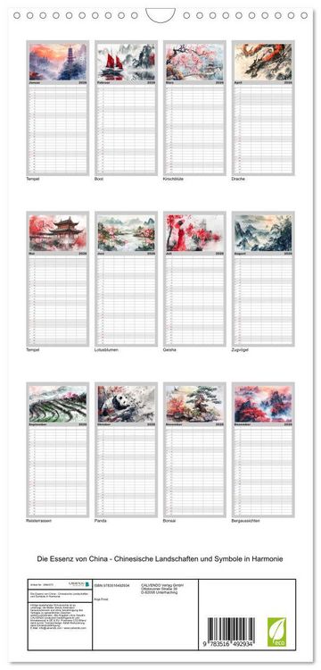 Produktbild: Familienplaner 2026 - Die Essenz von China - Chinesische Landschaften und Symbole in Harmonie mit 5 Spalten (Wandkalender, 21 x 45 cm) CALVENDO
