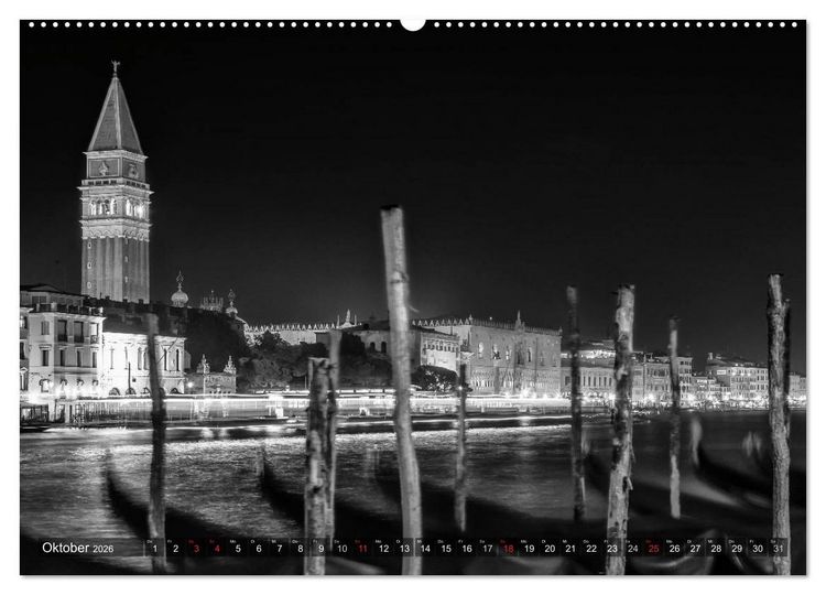 Produktbild: Leuchtendes Venedig &hellip;in monochrom (hochwertiger Premium Wandkalender 2026 DIN A2 quer), Kunstdruck in Hochglanz