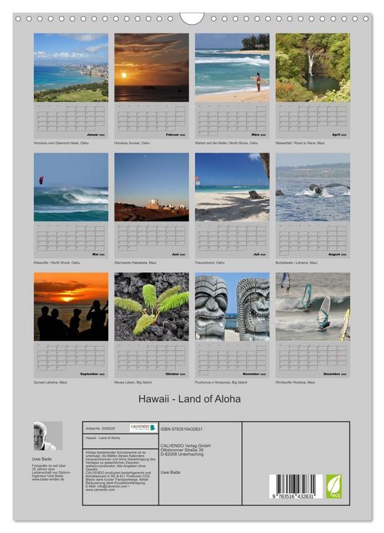 Produktbild: Hawaii - Land of Aloha (Wandkalender 2026 DIN A3 hoch), CALVENDO Monatskalender