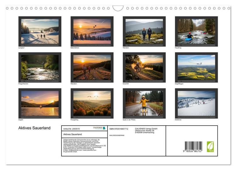 Produktbild: Aktives Sauerland (Wandkalender 2026 DIN A3 quer), CALVENDO Monatskalender