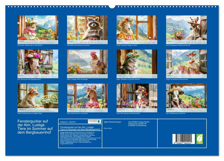 Produktbild: Fenstergucker auf der Alm. Lustige Tiere im Sommer auf dem Bergbauernhof (hochwertiger Premium Wandkalender 2026 DIN A2 quer), Kunstdruck in Hochglanz