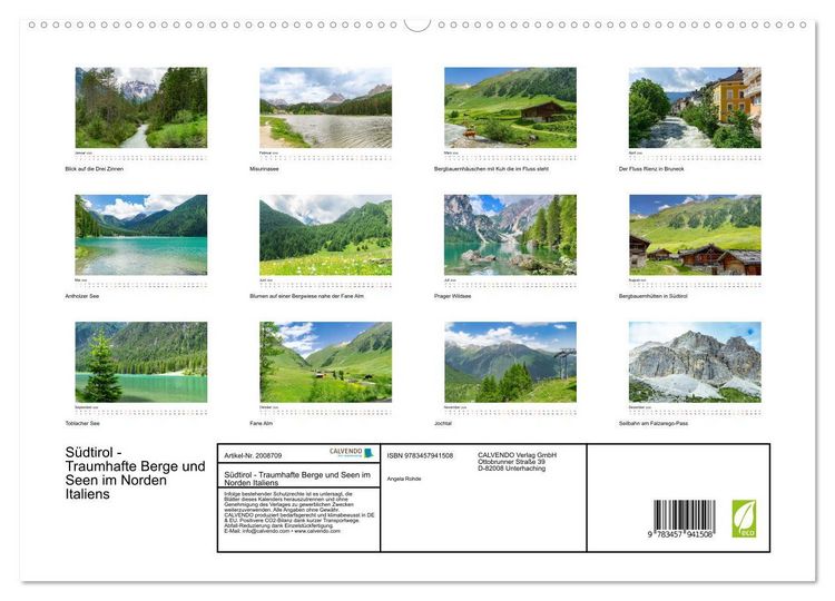 Produktbild: S&uuml;dtirol - Traumhafte Berge und Seen im Norden Italiens (hochwertiger Premium Wandkalender 2026 DIN A2 quer), Kunstdruck in Hochglanz
