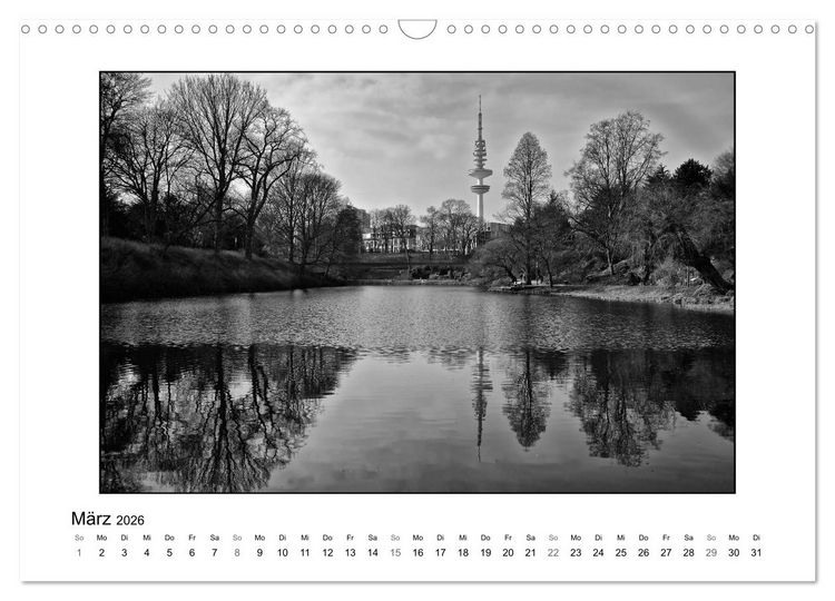 Produktbild: Hamburg in schwarz-wei&szlig; (Wandkalender 2026 DIN A3 quer), CALVENDO Monatskalender