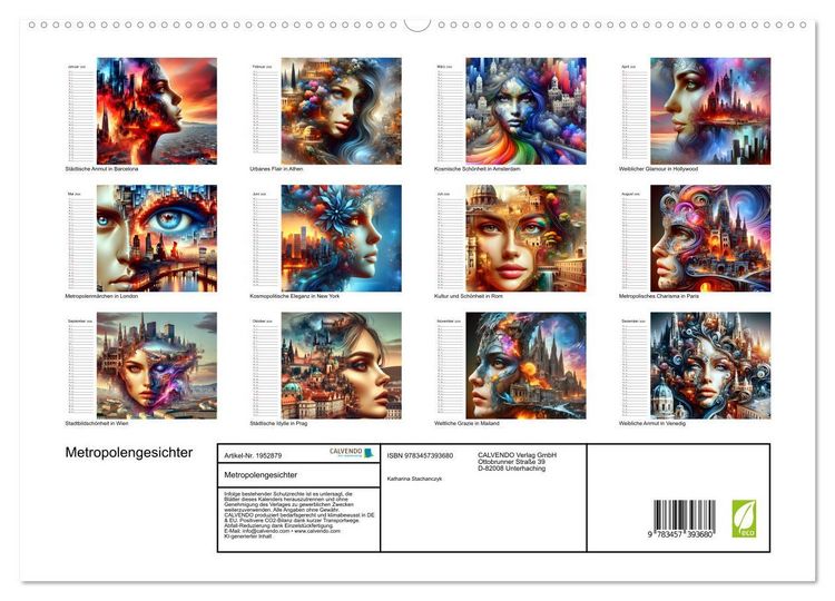 Produktbild: Metropolengesichter (hochwertiger Premium Wandkalender 2026 DIN A2 quer), Kunstdruck in Hochglanz