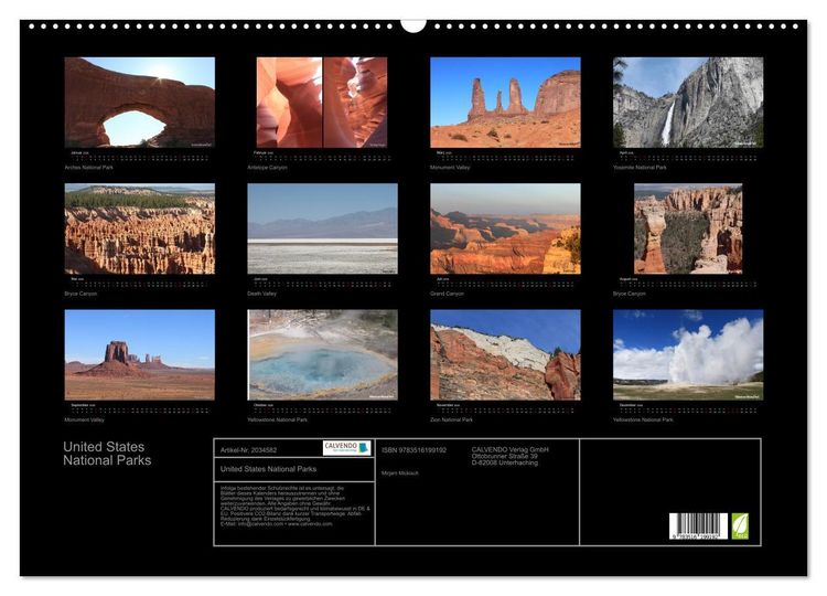 Produktbild: United States National Parks (Wandkalender 2026 DIN A2 quer), CALVENDO Monatskalender