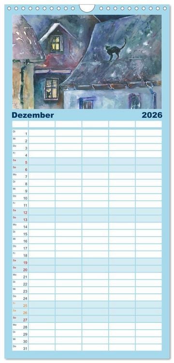 Produktbild: Familienplaner 2026 - Malerische Dorfansichten in Aquarell mit 5 Spalten (Wandkalender, 21 x 45 cm) CALVENDO