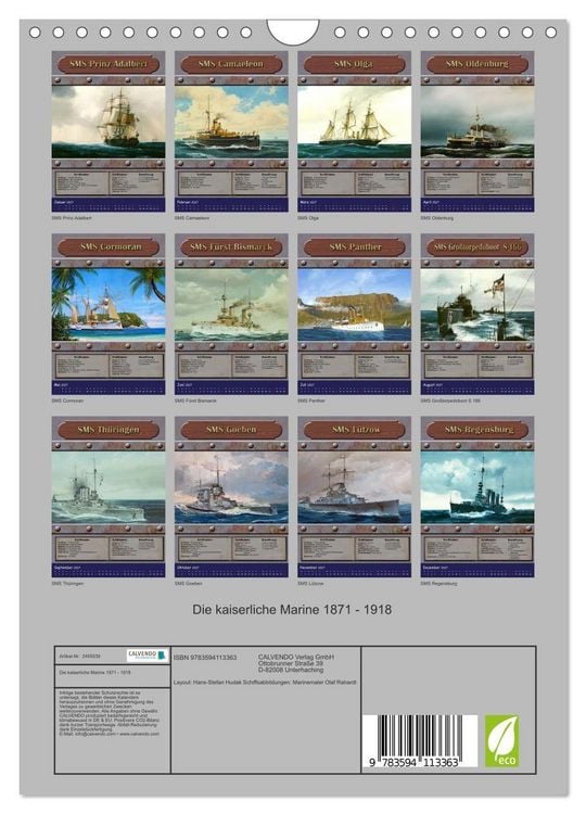 Produktbild: Die kaiserliche Marine 1871 - 1918 (Wandkalender 2027 DIN A4 hoch), CALVENDO Monatskalender
