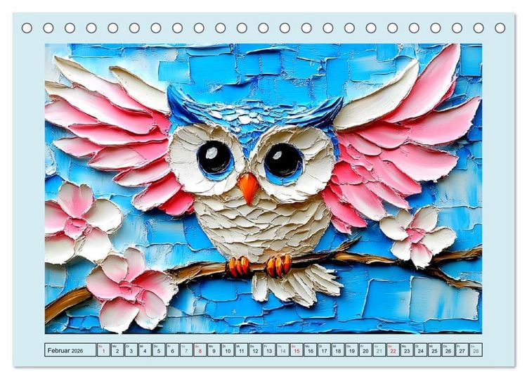 Produktbild: Eulen. Entz&uuml;ckende Paintings (Tischkalender 2026 DIN A5 quer), CALVENDO Monatskalender