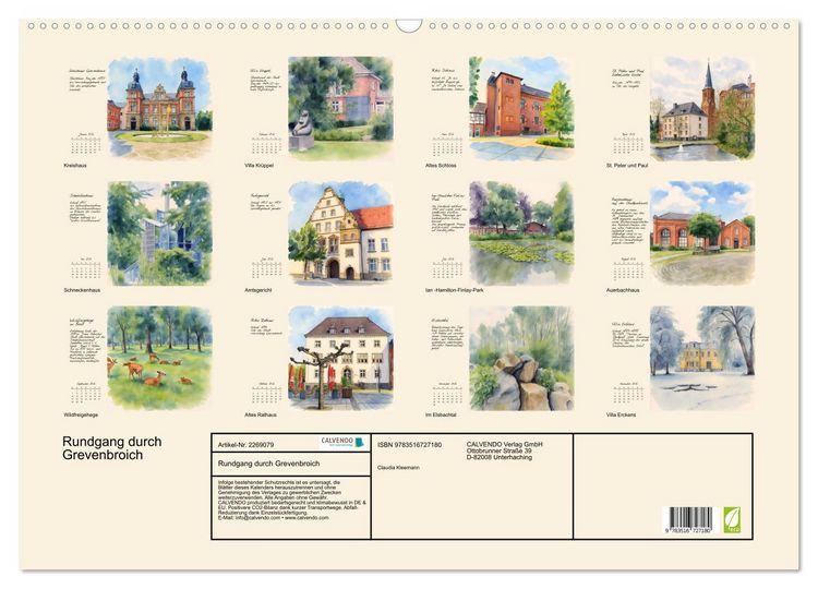 Produktbild: Rundgang durch Grevenbroich (Wandkalender 2026 DIN A2 quer), CALVENDO Monatskalender