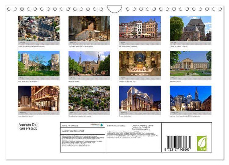 Produktbild: Aachen Die Kaiserstadt (Wandkalender 2026 DIN A4 quer), CALVENDO Monatskalender