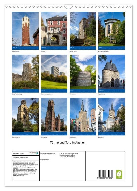 Produktbild: T&uuml;rme und Tore in Aachen (Wandkalender 2026 DIN A3 hoch), CALVENDO Monatskalender