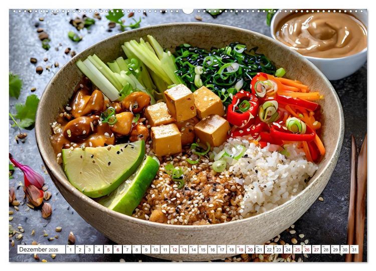 Produktbild: Vegane Bowls - Eine Sch&uuml;ssel voller Geschmack (hochwertiger Premium Wandkalender 2026 DIN A2 quer), Kunstdruck in Hochglanz