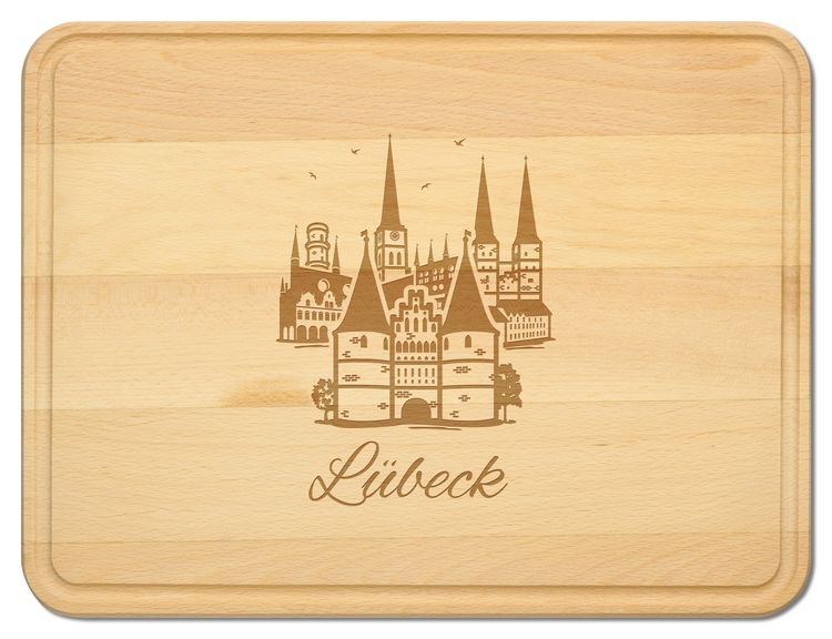 Produktbild: Buchenholz Schneidebrett 40x30cm, Motiv L&uuml;beck