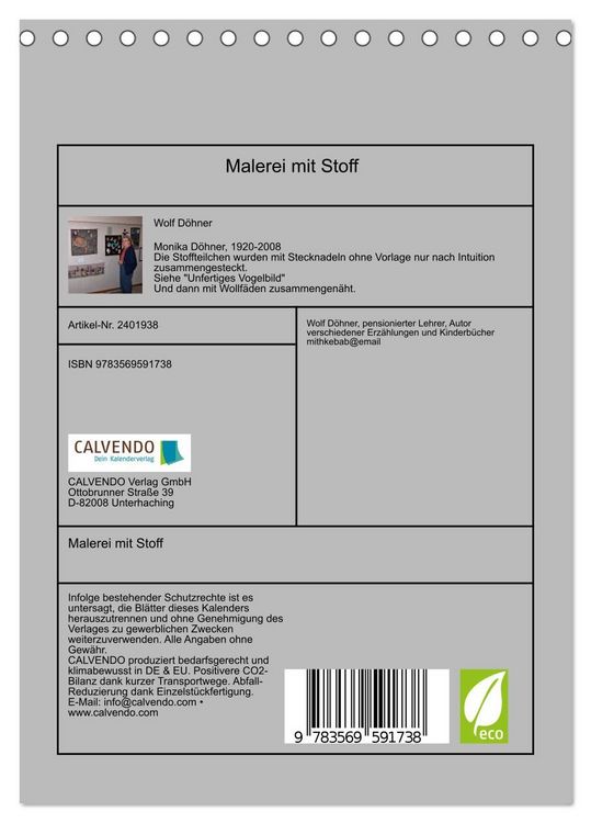 Produktbild: Malerei mit Stoff (Tischkalender 2027 DIN A5 hoch), CALVENDO Monatskalender