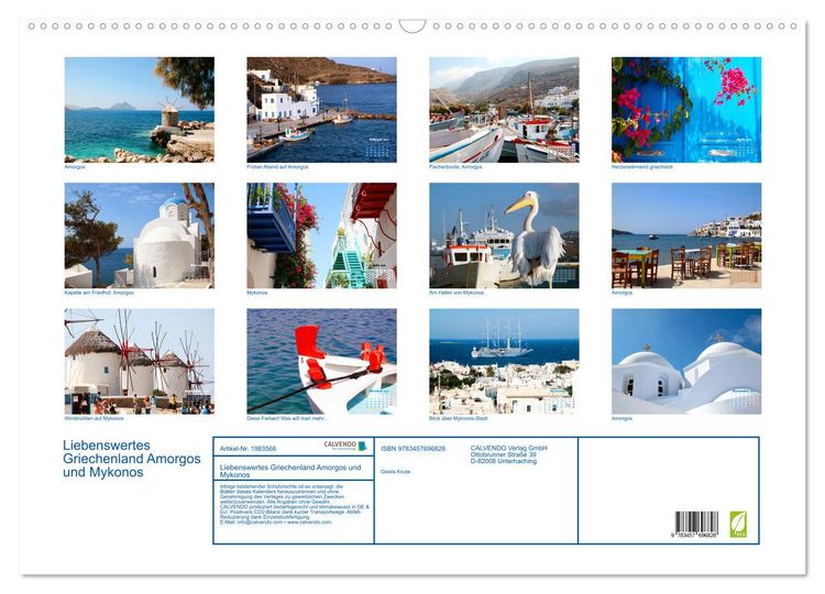 Produktbild: Liebenswertes Griechenland Amorgos und Mykonos (Wandkalender 2026 DIN A2 quer), CALVENDO Monatskalender