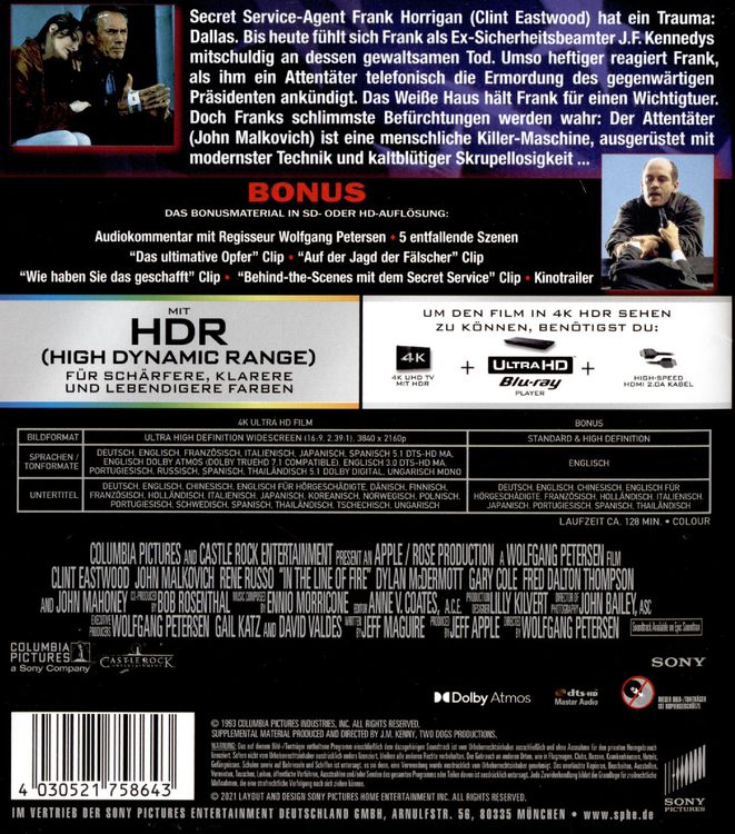 Produktbild: In The Line Of Fire - Die zweite Chance (4K Ultra HD)