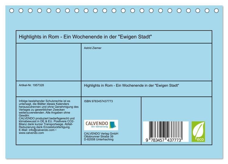 Produktbild: Highlights in Rom - Ein Wochenende in der "Ewigen Stadt" (Tischkalender 2026 DIN A5 quer), CALVENDO Monatskalender