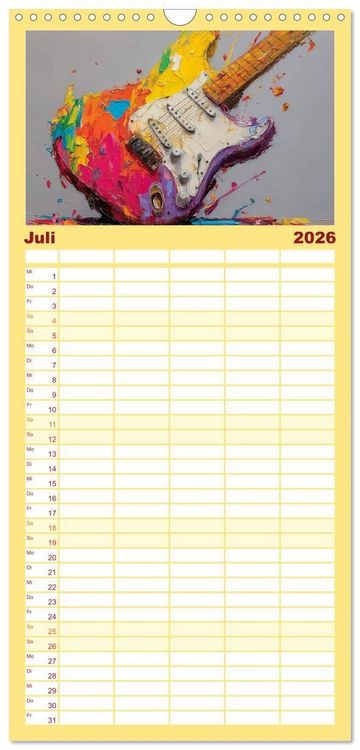 Produktbild: Familienplaner 2026 - Saitenzauber &ndash; Gitarren im Bilderklang mit 5 Spalten (Wandkalender, 21 x 45 cm) CALVENDO