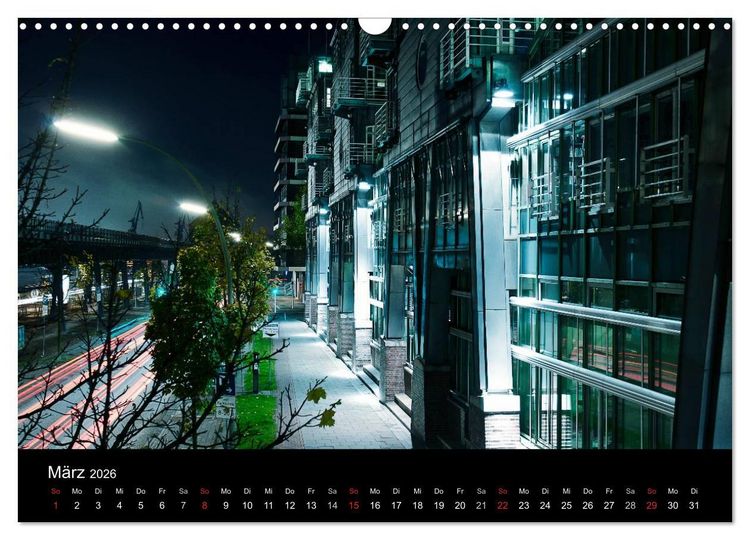 Produktbild: hamburg - night views (Wandkalender 2026 DIN A3 quer), CALVENDO Monatskalender