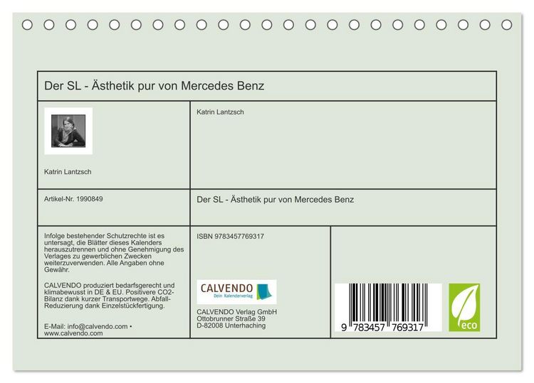 Produktbild: Der SL - &Auml;sthetik pur von Mercedes Benz (Tischkalender 2026 DIN A5 quer), CALVENDO Monatskalender