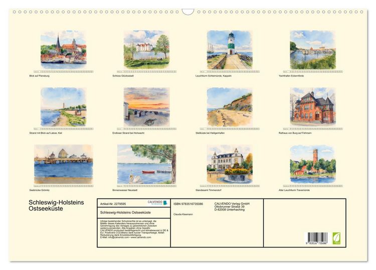 Produktbild: Schleswig-Holsteins Ostseek&uuml;ste (Wandkalender 2026 DIN A2 quer), CALVENDO Monatskalender