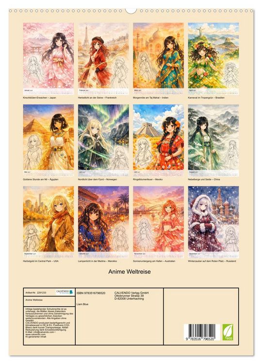 Produktbild: Anime Weltreise (hochwertiger Premium Wandkalender 2027 DIN A2 hoch), Kunstdruck in Hochglanz
